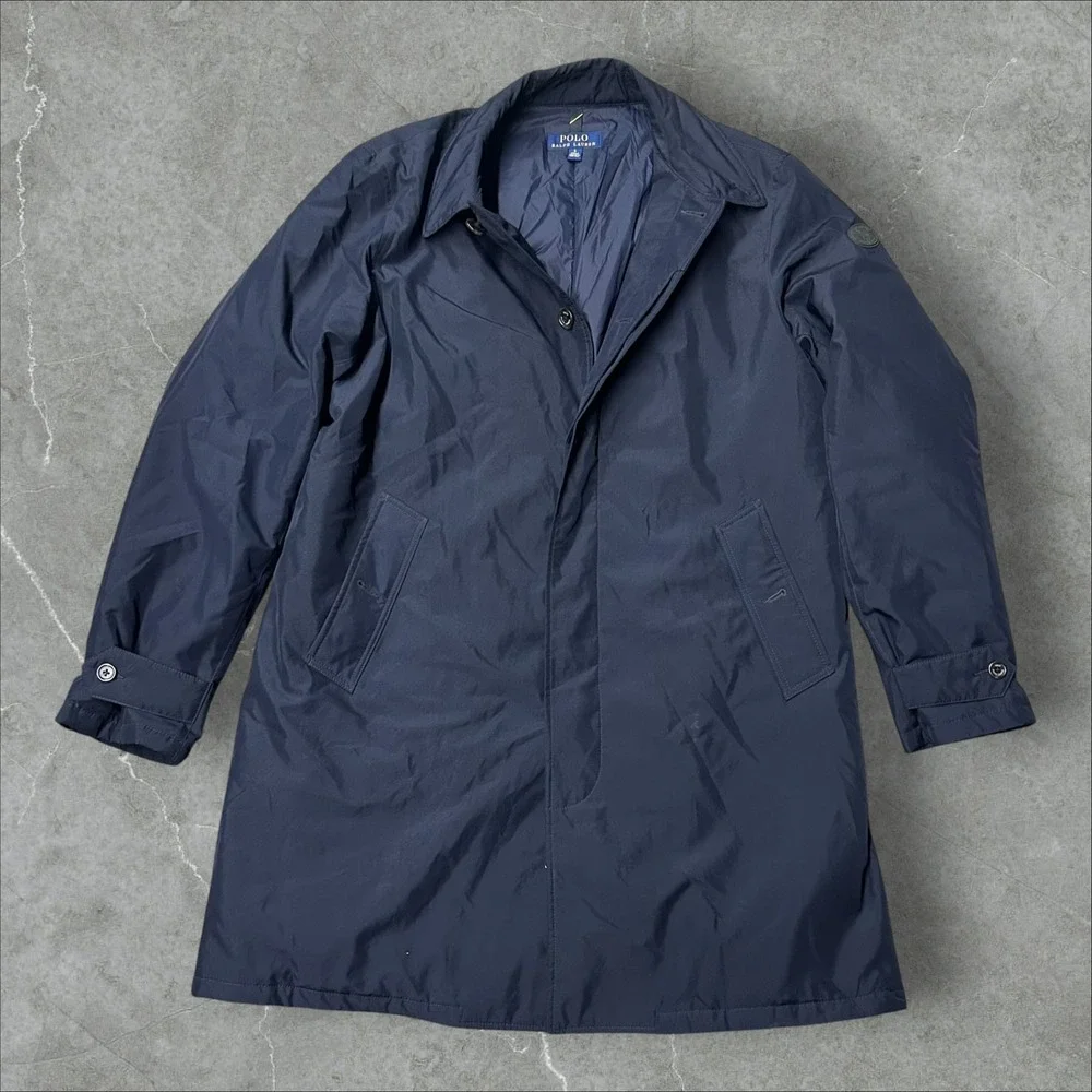 Polo Ralph Lauren Car Coat Men Large Navy Blue Commuter Front Shell Jacket